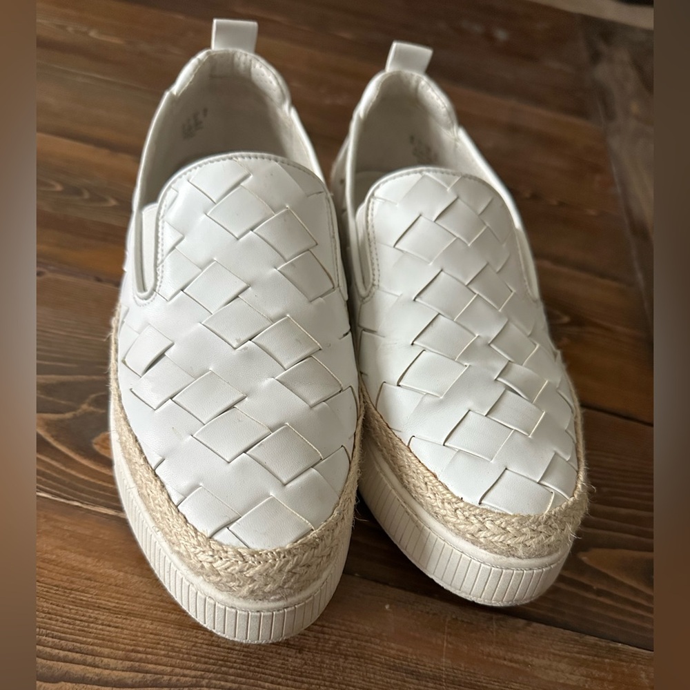 Franco Sarto White Woven Slip-On Sneakers